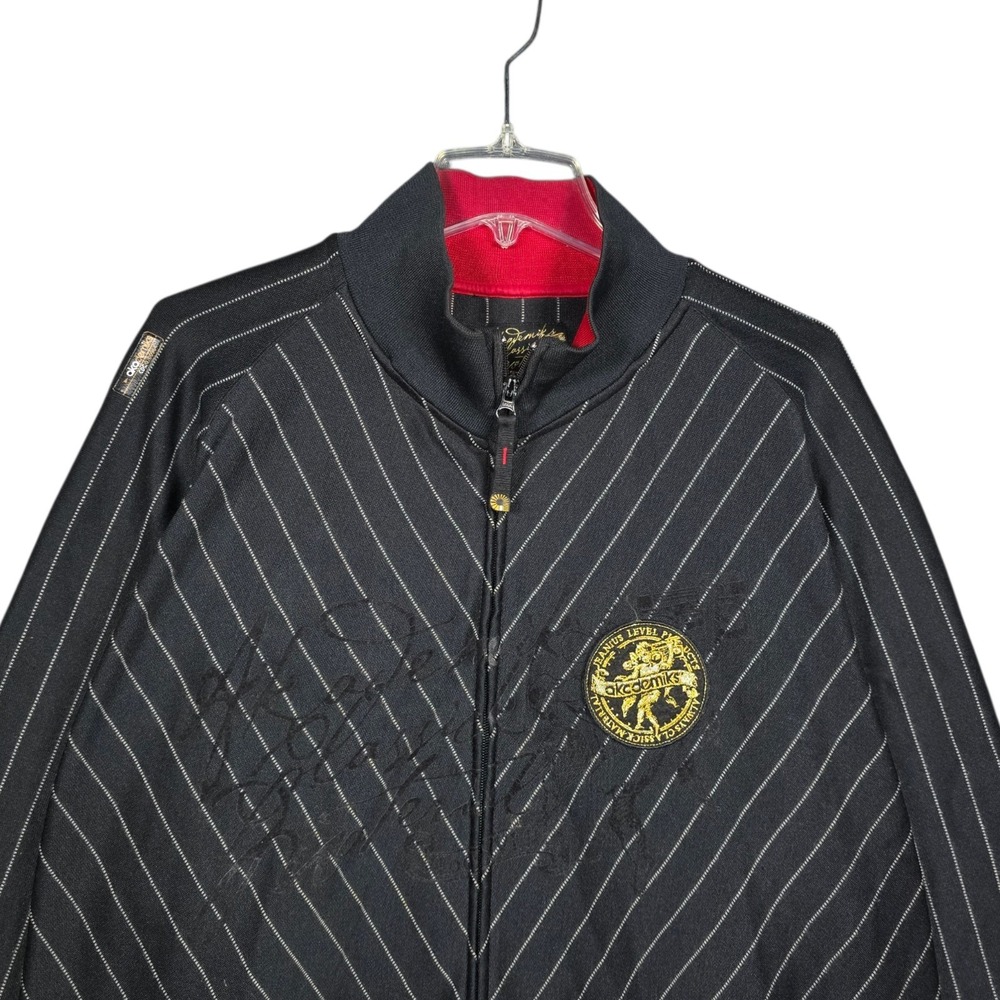 Vintage‎ Y2K Akademiks Track Jacket Mens XXL Full Zip Pinstripe Hip Hop Black